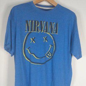 Nirvana Smiley Face Tshirt Mens XL Graphic Tee Blue FEA Merchandising Grunge